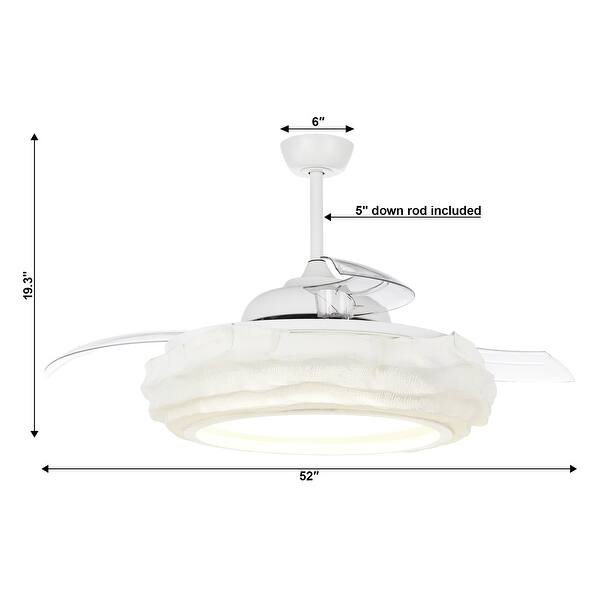 52" Farmhouse White Metal Shade Smart LED Ceiling Fan Fandelier Works